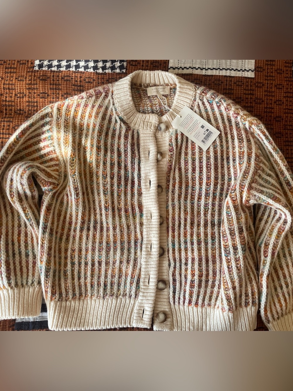 Sezane Randy  Multicolor Knit Button-Up Cardigan Sweater
